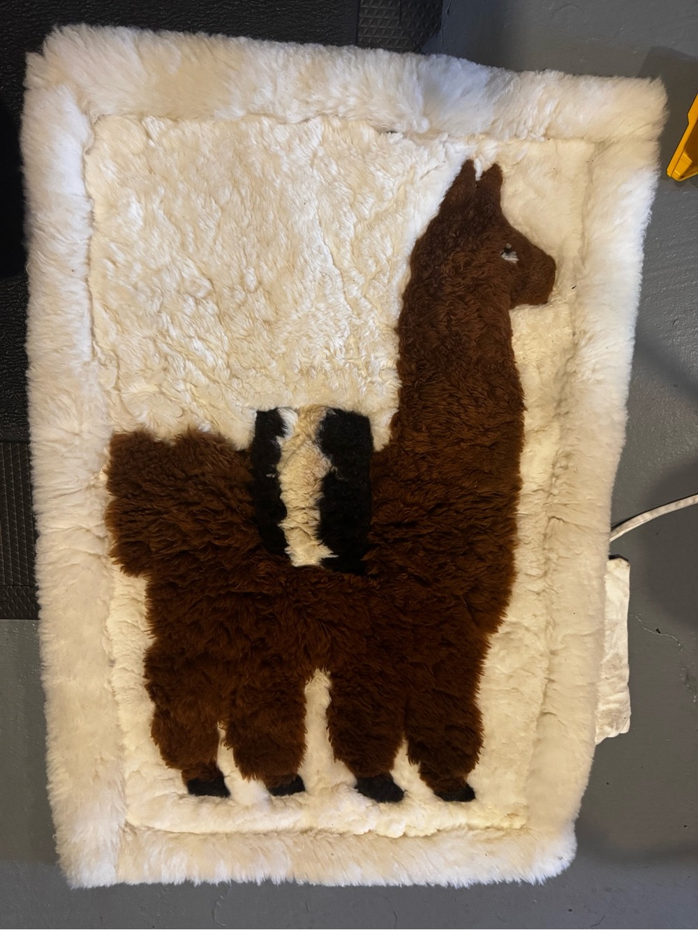 Plush Brown Llama Sheepskin Rug - Cream Background